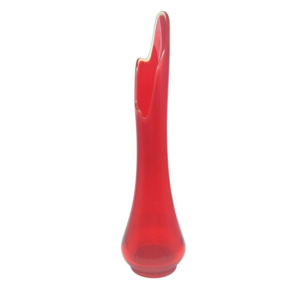 L.E. Smith 19″ Ruby Red Swung Glass Vase Smoothie Fat Bottom MCM 1960s Pedestal